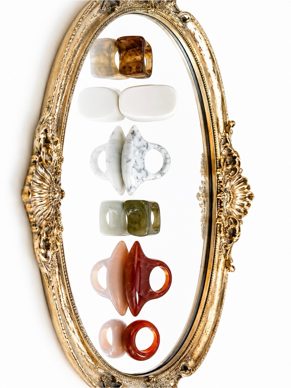 Marbled and Resin Statement Rings — Mixed Color Set